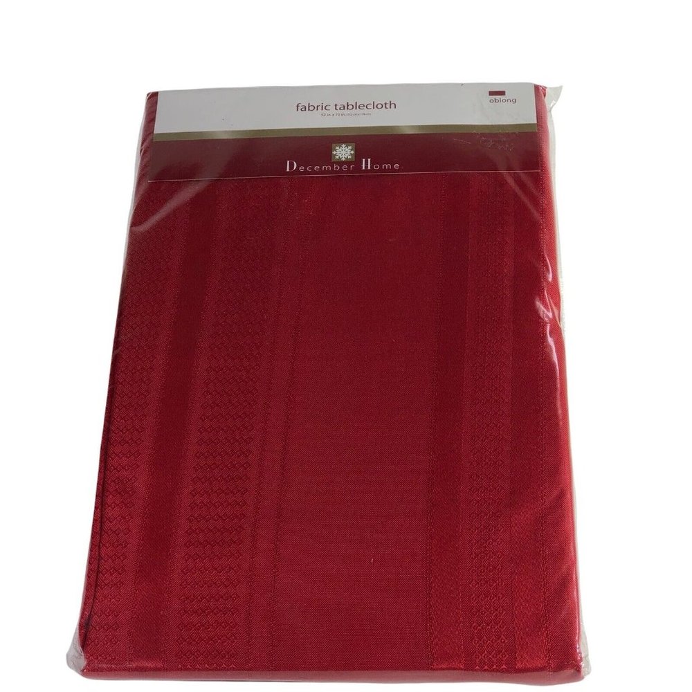 December Home Fabric Tablecloth  70” 178cm Round Red Maroon Holiday Dining New